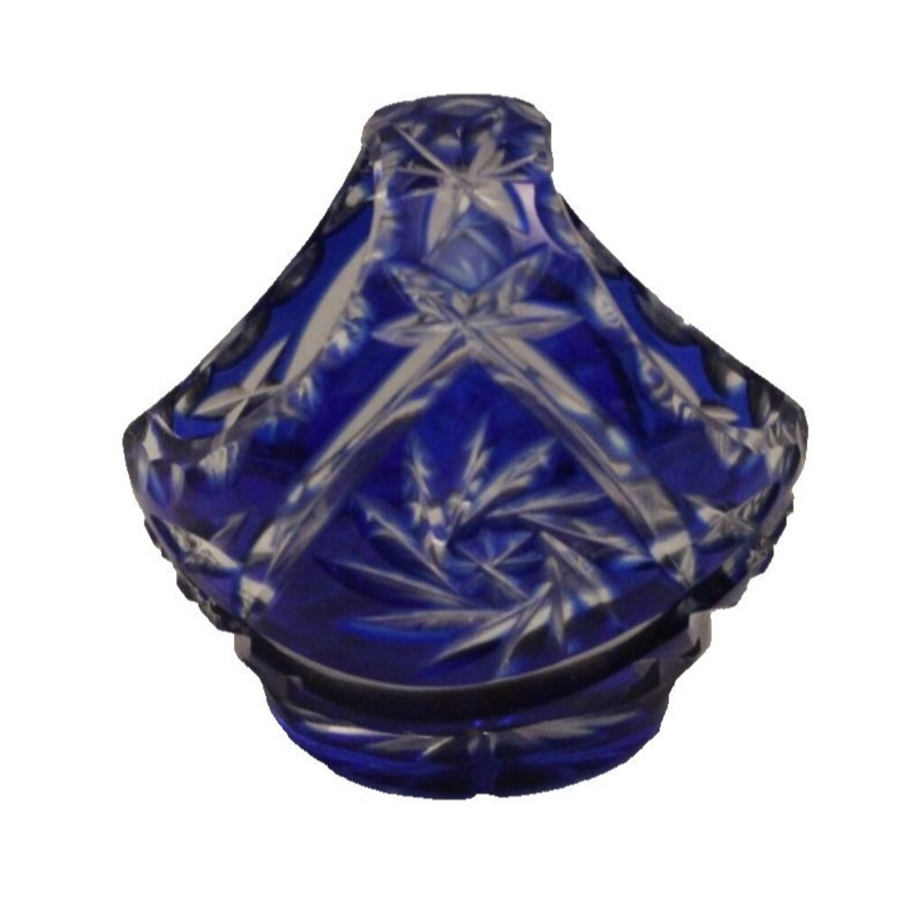 Antique Bohemian Cobalt Blue Cut-To-Clear Crystal 4” Basket Starburst Pattern